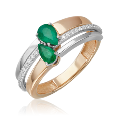 Кольцо из золота р. 18 PLATINA jewelry 01-5759-00-106-1111, изумруд/бриллиант