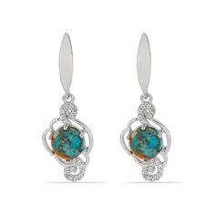 Серьги подвески из серебра Ювелирия T39937, бирюза/топаз