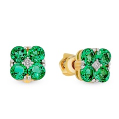 Серьги из красного золота 585Gold 102008402, изумруд искусственный\бриллиант