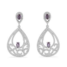 Серьги подвески из серебра Ювелирия T33231, александрит искусственный/топаз