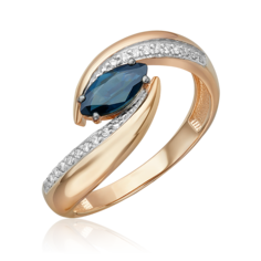 Кольцо из красного золота р. 17,5 PLATINA jewelry 01-5738-00-105-1110, сапфир/бриллиант