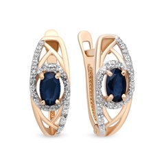 Серьги из красного золота 585Gold 102007634, сапфир искусственный\бриллиант