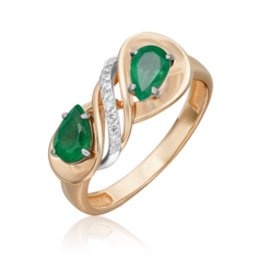 Кольцо из золота р. 18 PLATINA jewelry 01-5723-00-106-1111, изумруд/бриллиант