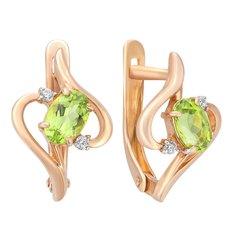 Серьги из красного золота 585Gold 202005257, хризолит\фианит