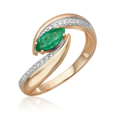 Кольцо из красного золота р. 17,5 PLATINA jewelry 01-5738-00-106-1110, изумруд/бриллиант