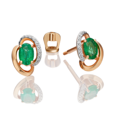 Серьги пусеты из красного золота PLATINA jewelry 02-0972-00-106-1110-30, изумруд/бриллиант