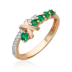 Кольцо из красного золота р. 17,5 PLATINA jewelry 01-5728-00-106-1110, изумруд/бриллиант