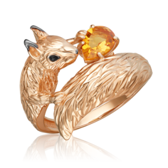 Кольцо из красного золота р. 18 PLATINA jewelry 01-5783-00-206-1110, цитрин/эмаль