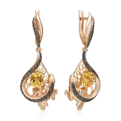 Серьги подвески из красного золота PLATINA jewelry 02-5295-00-226-1110, цитрин/раухтопаз