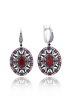 Серьги подвески из серебра VALTERA 97058, циркон/рубин искусственный
