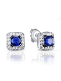 Серьги пусеты из серебра VALTERA 87689, циркон/сапфир искусственный
