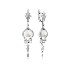 Серьги из серебра VALTERA 107010, фианит\жемчуг