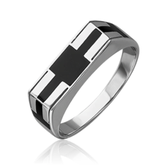Кольцо печатка из белого золота р.19 PLATINA jewelry 01-3622-00-000-1120-25, эмаль