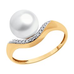 Кольцо из красного золота р. 18 SOKOLOV 79-10038, бриллиант/жемчуг
