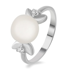 Кольцо из серебра с жемчугом/фианитом р. 15,5 585Gold 701012592