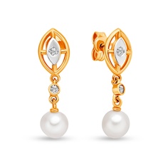 Серьги подвески из красного золота 585Gold 202008090, жемчуг/фианит