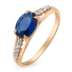 Кольцо из красного золота с сапфиром/бриллиантом р. 15,5 585Gold 101010765