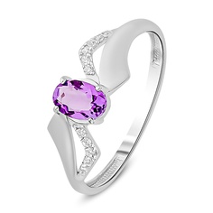 Кольцо из серебра с аметистом/фианитом р. 18,5 585Gold 701011164