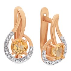 Серьги из красного золота 585Gold 202006244, цитрин/фианит