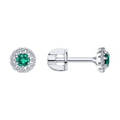 Серьги пусеты из белого золота SOKOLOV Diamonds 3020507-3, бриллиант/изумруд