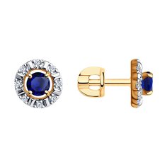 Серьги пусеты из красного золота SOKOLOV 725778, корунд искусственный/фианит