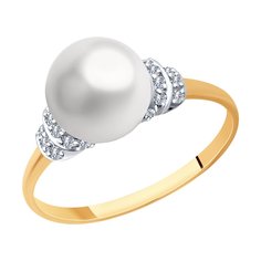 Кольцо из красного золота р. 18,5 SOKOLOV 791222, жемчуг/фианит