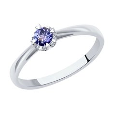 Кольцо из белого золота р. 17,5 SOKOLOV Diamonds 6014080, бриллиант/танзанит