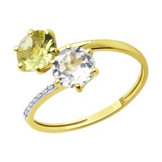 Кольцо из желтого золота р. 18 SOKOLOV 71-00123-2, бриллиант/кварц/горный хрусталь