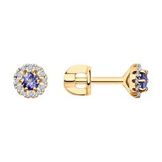 Серьги пусеты из красного золота SOKOLOV Diamonds 6024252, бриллиант/танзанит