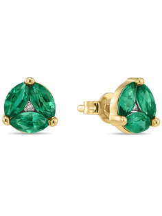 Серьги пусеты из желтого золота MIUZ Diamonds E01-35489-ES, бриллиант/изумруд