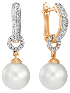 Серьги подвески из красного золота MIUZ Diamonds E01-35297, бриллиант/жемчуг