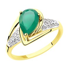 Кольцо из желтого золота с фианитом/агатом р. 18 Diamant 53-310-00149-1