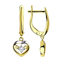 Серьги подвески из желтого золота SOKOLOV 028276-2, фианит