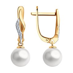 Серьги подвески из красного золота SOKOLOV Diamonds 79-20017, бриллиант/жемчуг