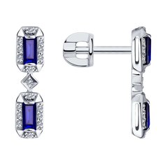 Серьги пусеты из белого золота SOKOLOV Diamonds 2021019, бриллиант/сапфир