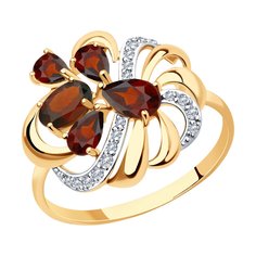 Кольцо из красного золота с гранатами и фианитами р.19 SOKOLOV 714750