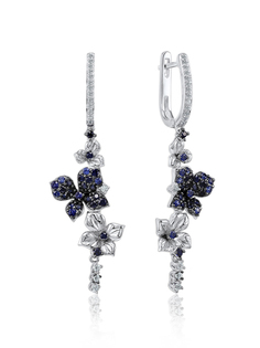 Серьги подвески из серебра VALTERA 117597, сапфир искусственный/циркон