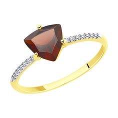 Кольцо из желтого золота с гранатом/фианитом р. 17 Diamant 53-310-00291-2