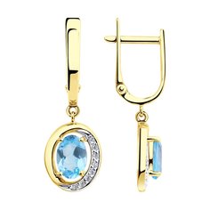 Серьги подвески из желтого золота Diamant 53-321-00224-1, фианит/топаз