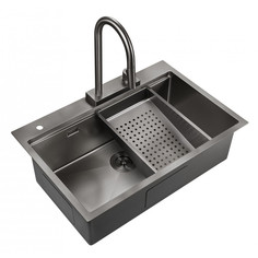 Кухонная мойка со смесителем Milacio Denia 75 Steel (MC.77429) сталь воронёная