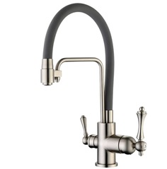 Смеситель для кухни под фильтр и гибким изливом VIEIR V15006-G, цвет сатин/серый