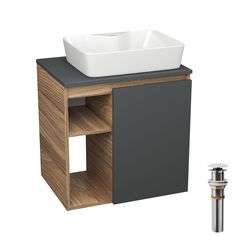Тумба Bau Dream Blackwood 60 правая,графит,раковина BAU Cerama 48х37 белая,выпуск Bauedge