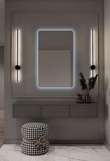 Зеркало для ванной Prisma 80*60 вертикальное "парящее" с холодной LED-подсветкой No Brand