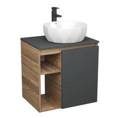 Тумба Bau Dream Blackwood 60,графит,раковина BAU Diamond D40,смеситель Hotel Black Bauedge