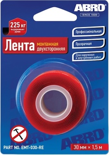 ABRO Скотч 2-х сторонний (30х1,51м) прозрачный монтажный ABRO