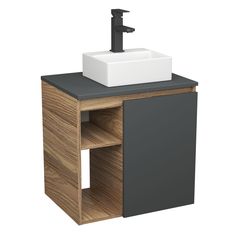 Тумба Bau Dream Blackwood 60,раковина BAU Cerama Mini 33х28,смеситель Hotel Black Bauedge
