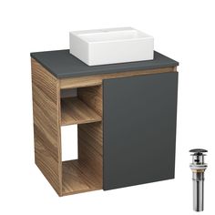 Тумба Bau Dream Blackwood 60 правая,графит,раковина BAU Cerama Mini 33х28 белая,выпуск Bauedge