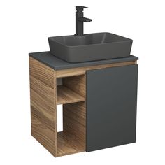 Тумба Bau Dream Blackwood 60 правая,графит,раковина BAU Cerama 48х37,смеситель Hotel Black Bauedge