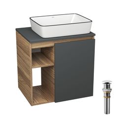 Тумба Bau Dream Blackwood 60 правая,графит,раковина BAU Hotel Black Rand 48х37,выпуск Bauedge