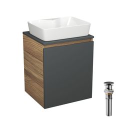 Тумба Bau Dream Blackwood 50 графит,раковина BAU Cerama 48х37 белая,выпуск черный Bauedge